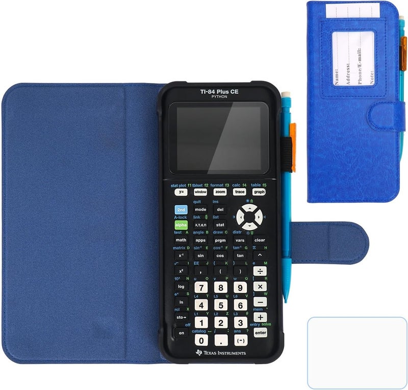 YouKnow PU Leather Protective Case for Texas Instruments TI-84 Plus CE Color Graphing Calculator with ID Card Slot (Only Case) (Blue) - Image 1